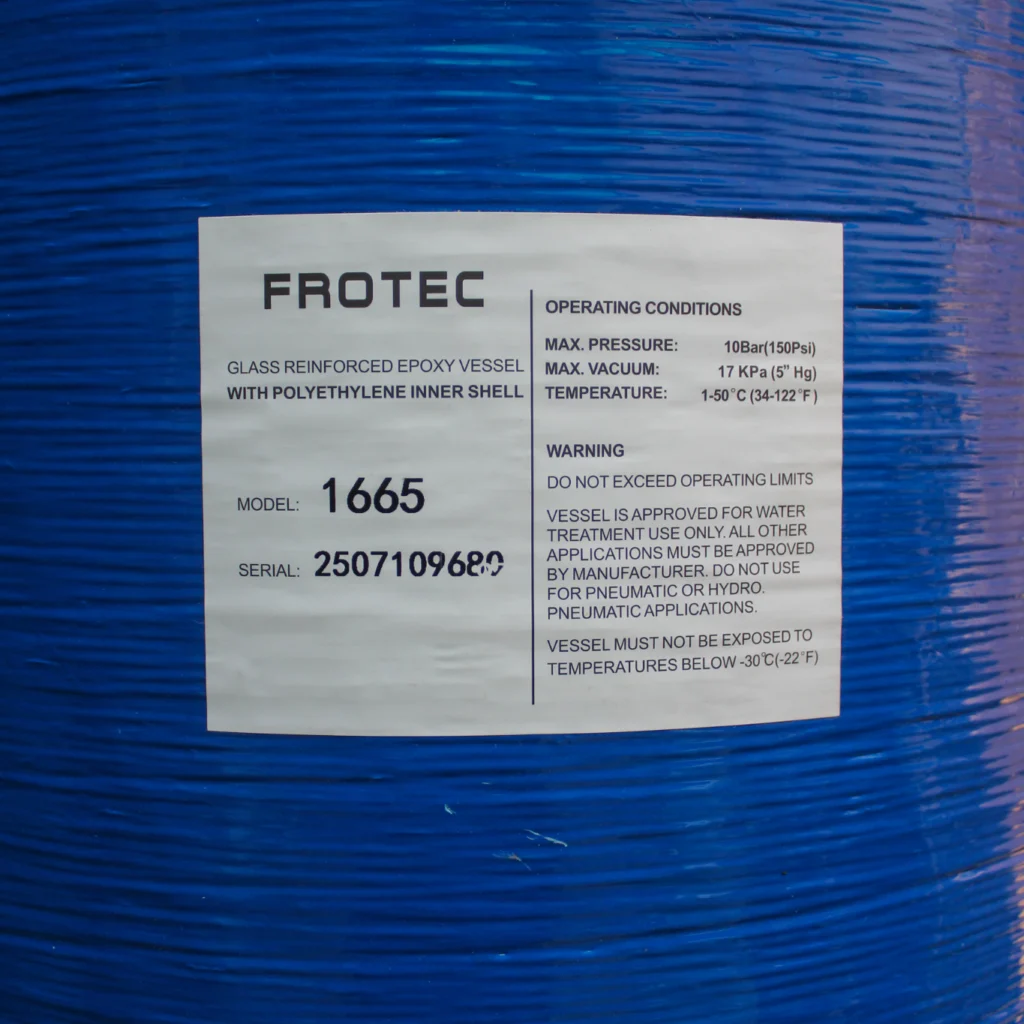 Pressure Vessel 16x65 top bottom specification label glass reinforced epoxy