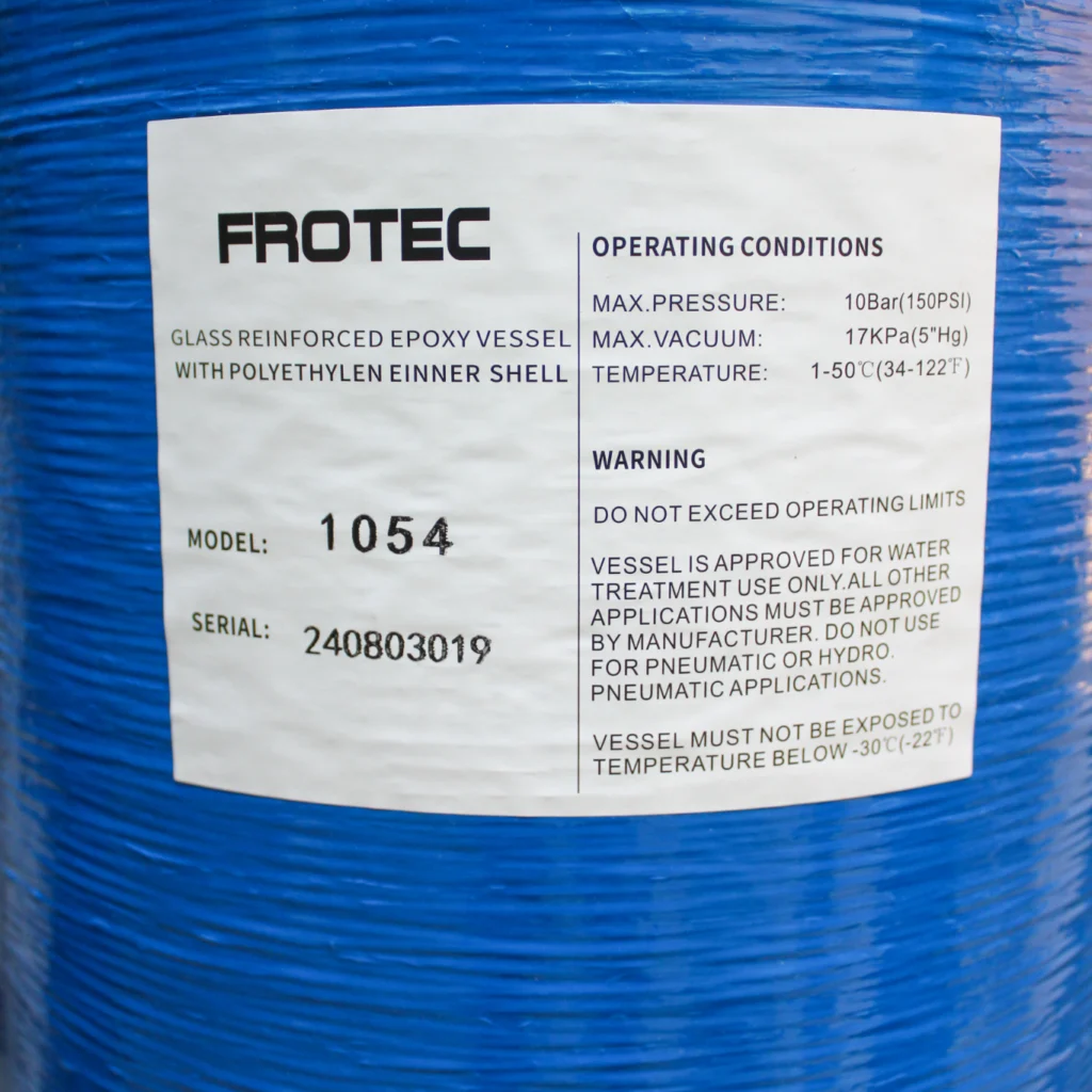 Pressure Vessel 10x54 specification label glass reinforced epoxy polyethylene shell