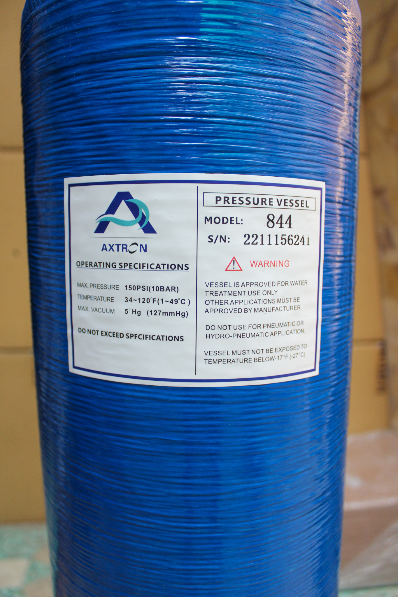 Pressure Vessel 8×44 (Model 844) – FRP Tank for Sand, Carbon, Arsenic & Softener Media, Made in China