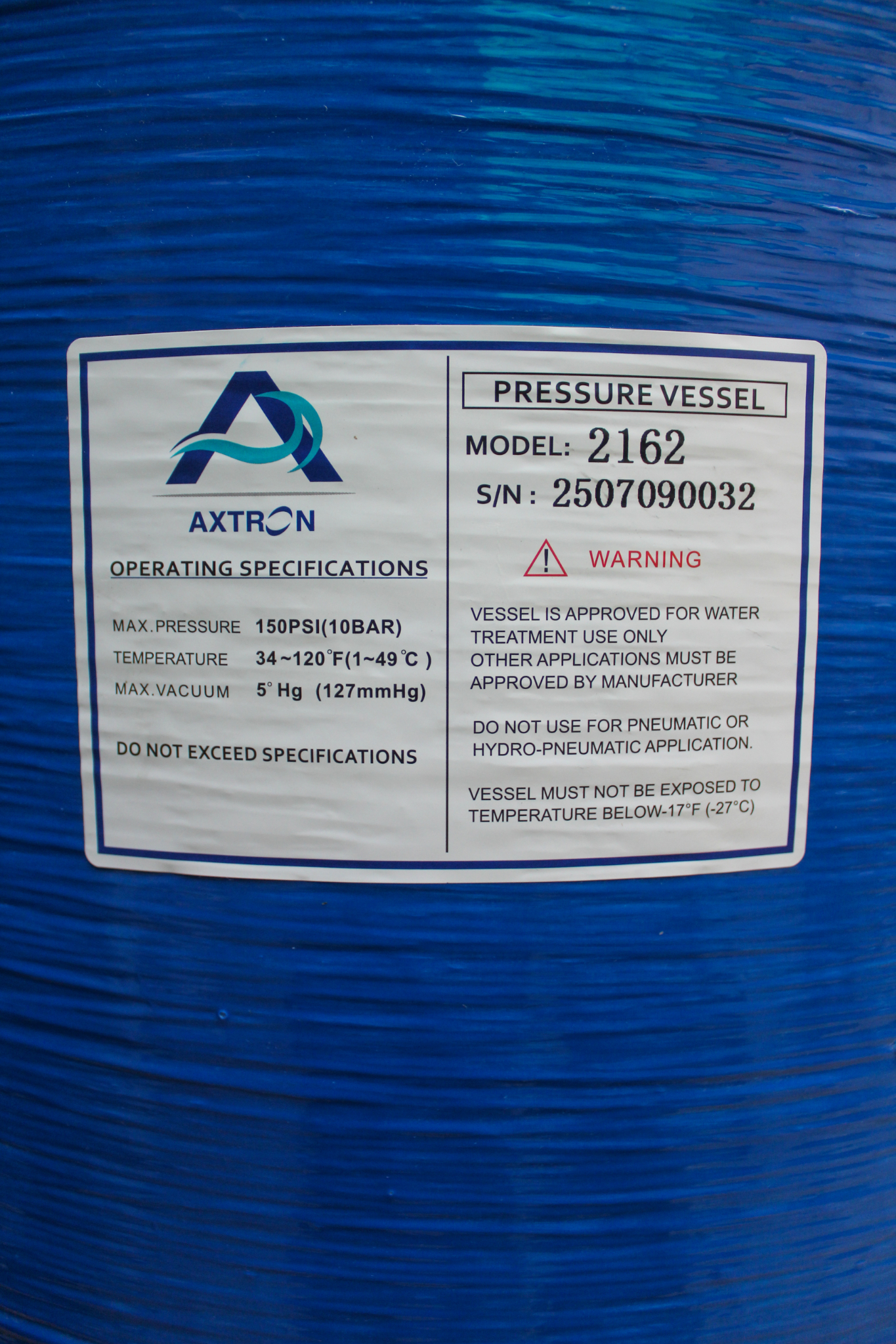 Pressure Vessel 21×62 – Large Capacity FRP Tank for Sand, Carbon, Arsenic & Softener Media