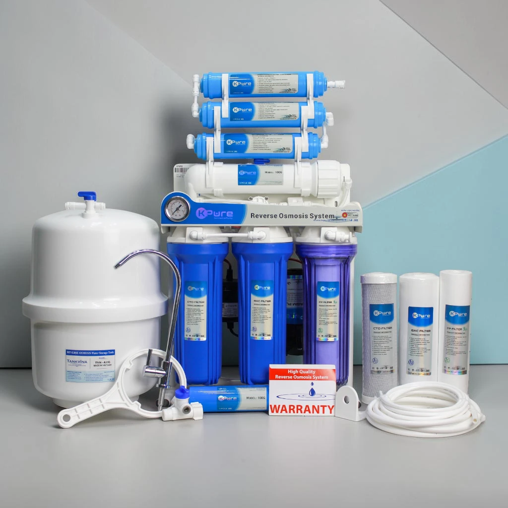KPure 100 GPD 7 stage RO plant complete kit with tank, faucet, and cartridges